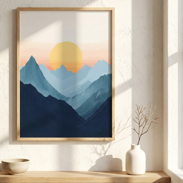 Golden Horizon, Majestic Mountains Silhouetted Against Vibrant Sunset Sky. High Resolution Digital Download 300 DPI