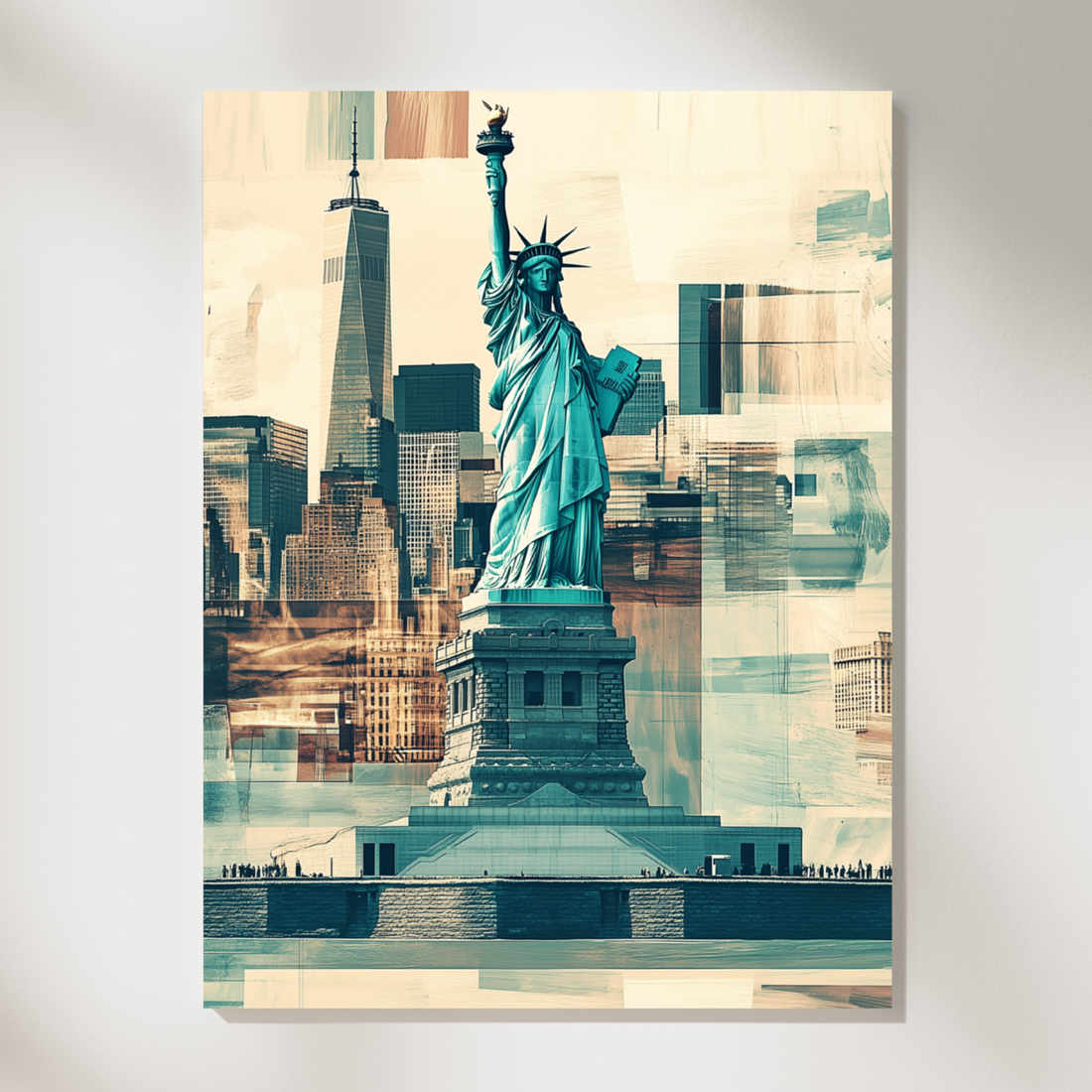 Timeless Liberty Reimagined, Classic Meets Modern NYC Skyline Art Print. High Resolution Digital Download 300 DPI.