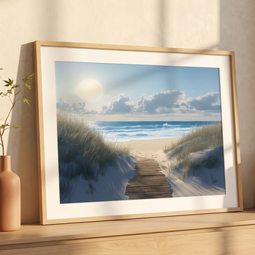 Coastal Serenity, Hyper Realistic Beach Path Ocean View Wall Art. High Resolution Digital Download 300 DPI.