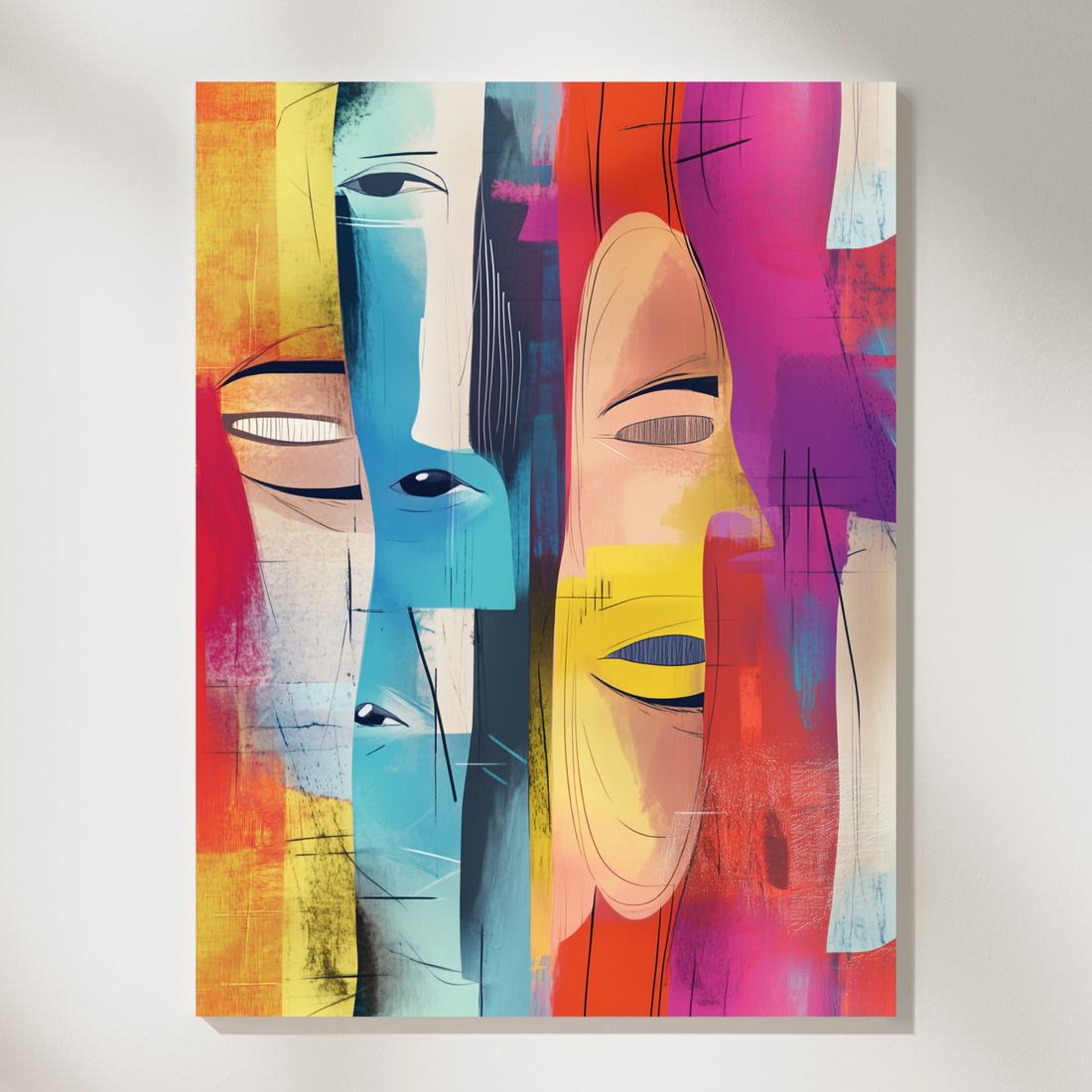Vibrant Abstract Wall Art Line Faces Body Modern Print. High Resolution Digital Download 300 DPI.