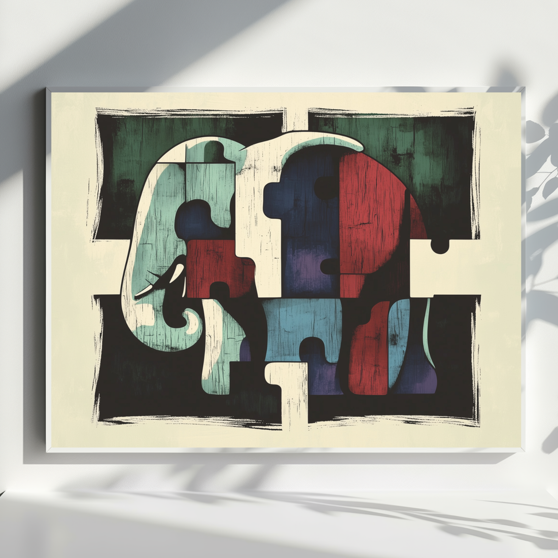 Minimalist Elephant Fusion, East-West Geometric Canvas Art Print. High Resolution Digital Download 300 DPI.