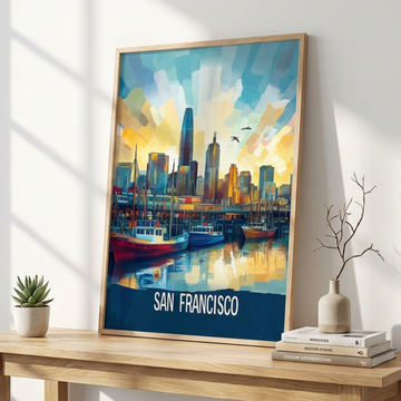 Vintage Fisherman's Wharf, Vibrant San Francisco Travel Art Print. High Resolution Digital Download 300 DPI.