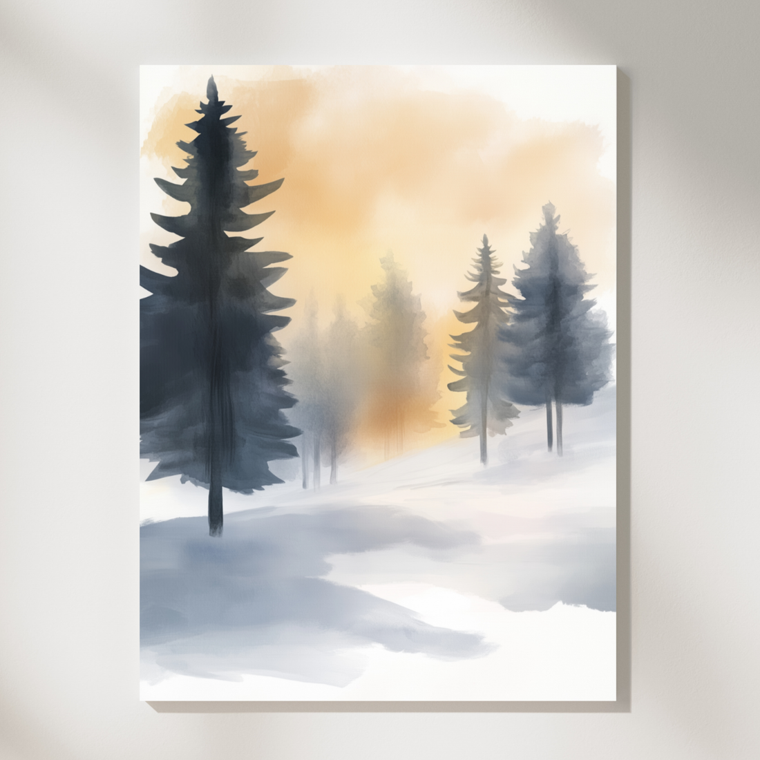 Winter Pine Forest Wall Art Moonlit Digital Illustration. High Resolution Digital Download 300 DPI.