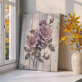 Cottage roses art beside yellow flowers