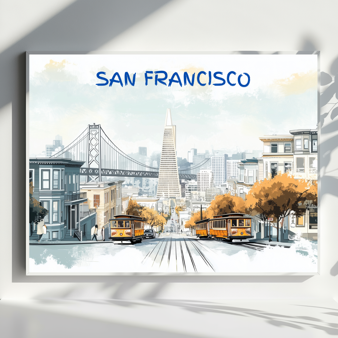 Elegant San Francisco Charm, New Yorker Style Golden Gate Bridge Art Print. High Resolution Digital Download 300 DPI.
