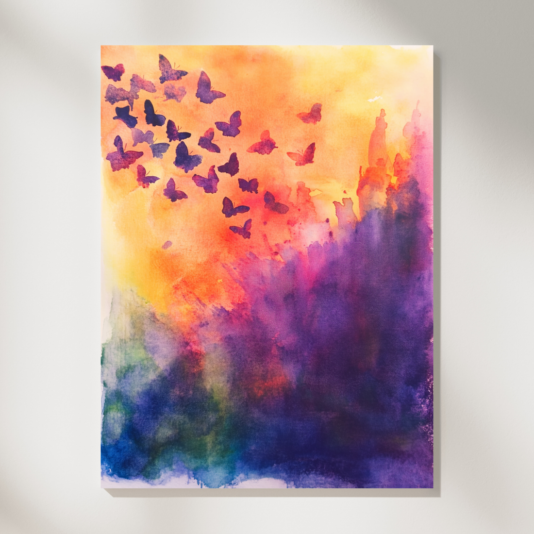 Vibrant Tropical Turtle and Butterfly Canvas, Bold Colorful Beach Art. High Resolution Digital Download 300 DPI.