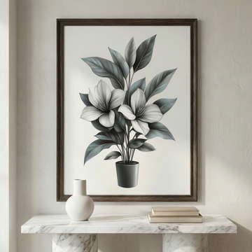 Vintage Boho Botanicals, Elegant Black and White Floral Pencil Art. High Resolution Digital Download 300 DPI
