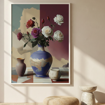Elegant Rose Arrangement, Stunning Purple and White Roses in a Charming Vase. High Resolution Digital Download 300 DPI