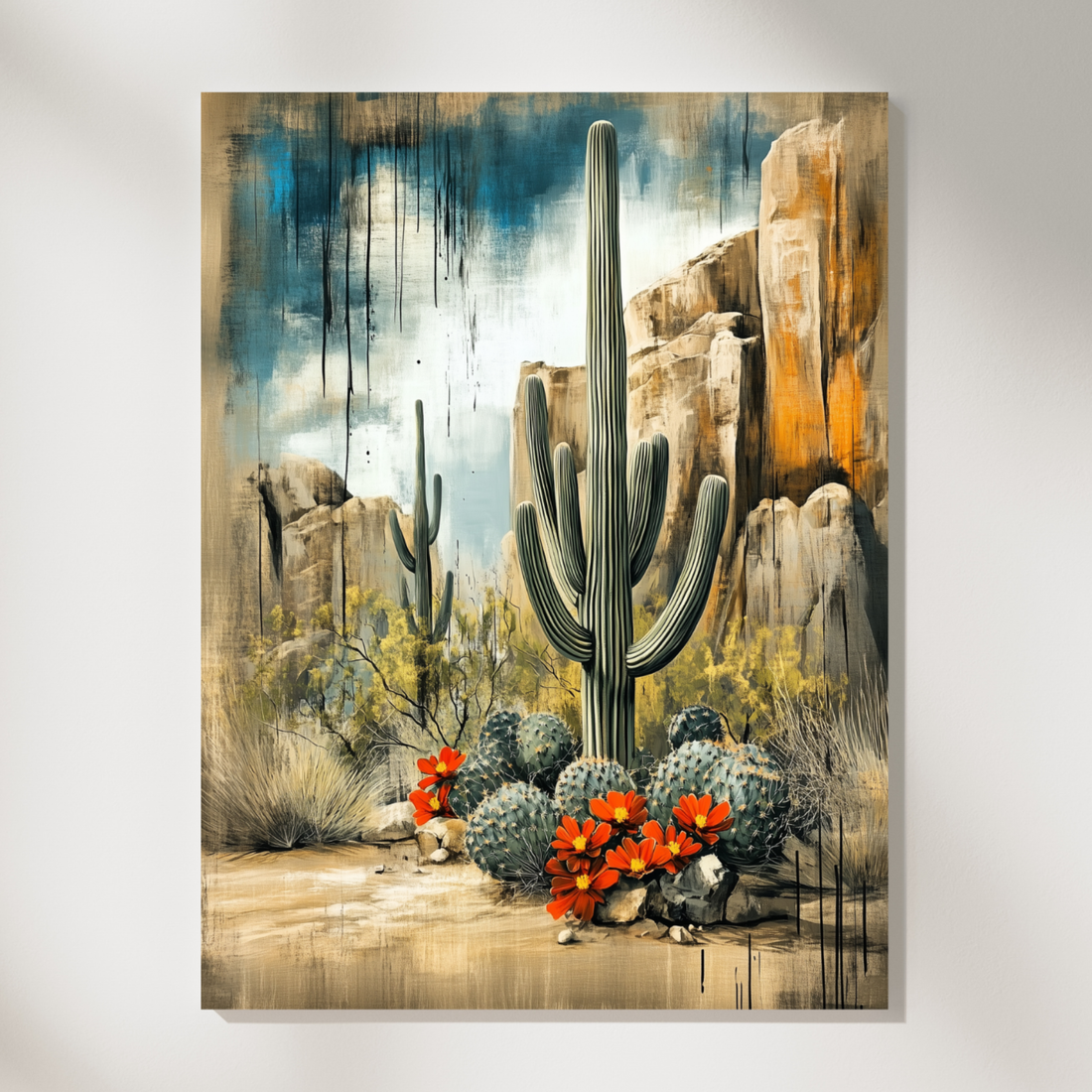 Blooming Desert Majesty, Saguaro Cactus Flowers Arizona Landscape Wall Art. High Resolution Digital Download 300 DPI.