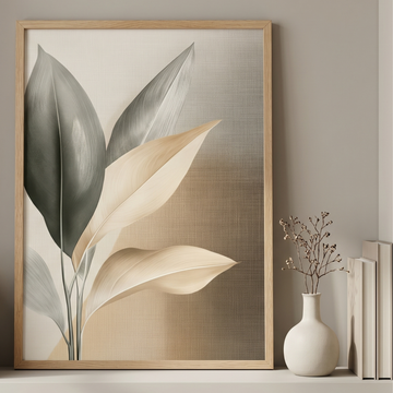 Minimal Tropical Plant Wall Art with Earthy Brown Linen Texture. High Resolution Digital Download 300 DPI.