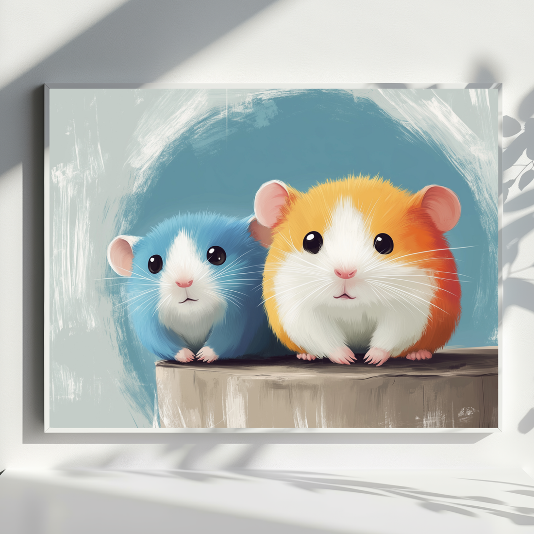 Charming Hamster Duo, Teal Circle Minimalist Pet Portrait Wall Art. High Resolution Digital Download 300 DPI.