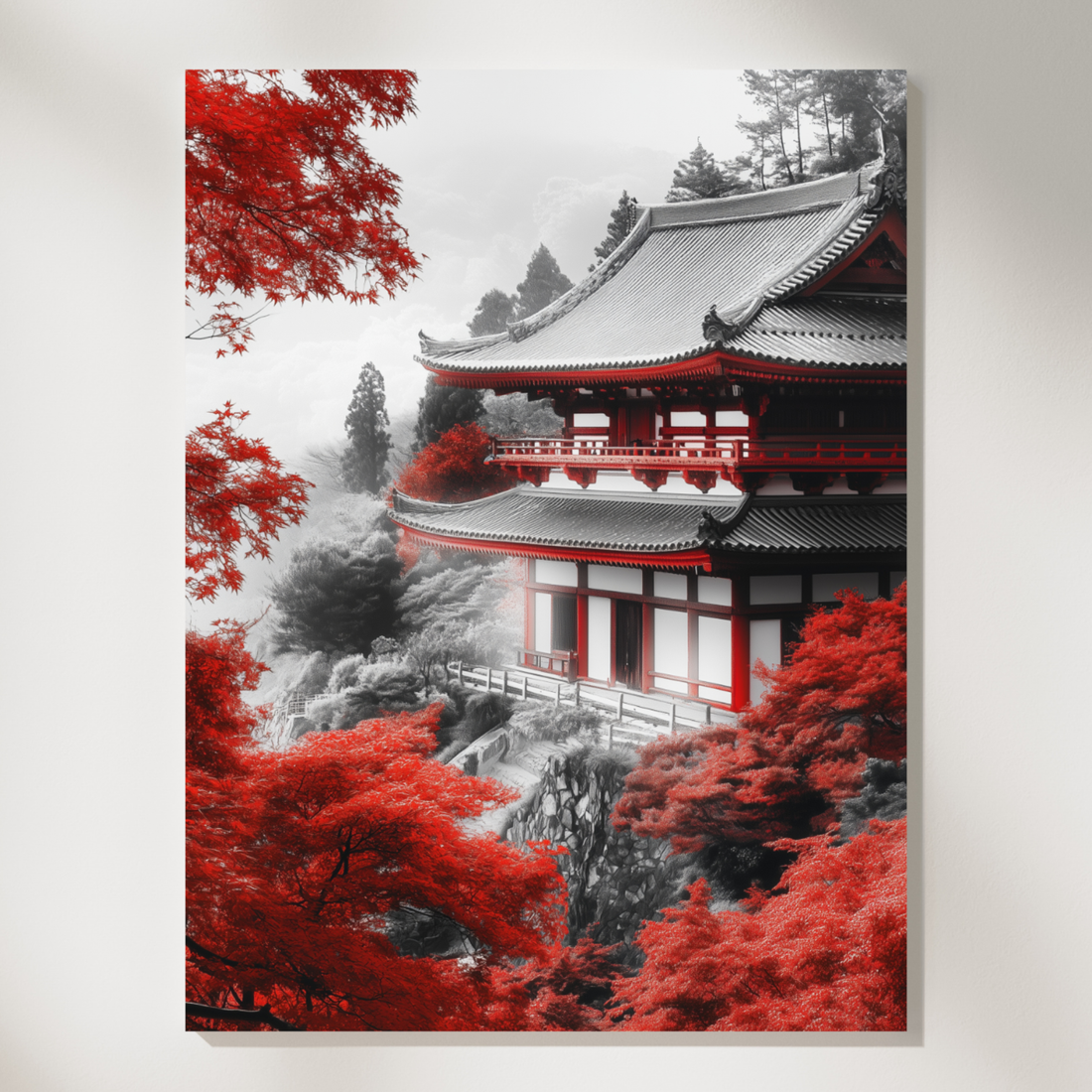 Serene Maple Sanctuary, Japanese Landscape Art Print. High Resolution Digital Download 300 DPI.