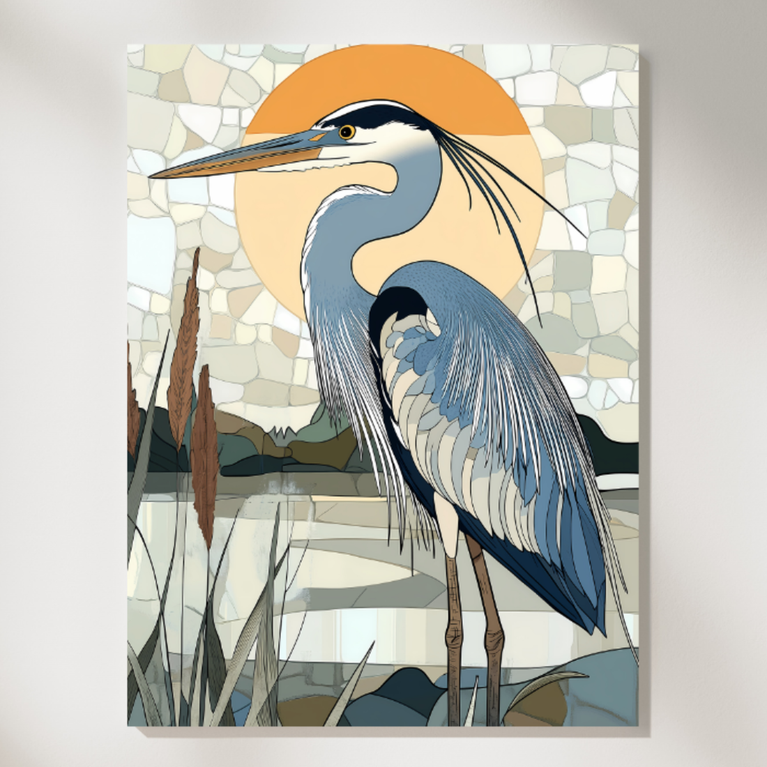 Graceful Great Blue Heron Wall Art, Nature Inspired Bird Decor. High Resolution Digital Download 300 DPI.