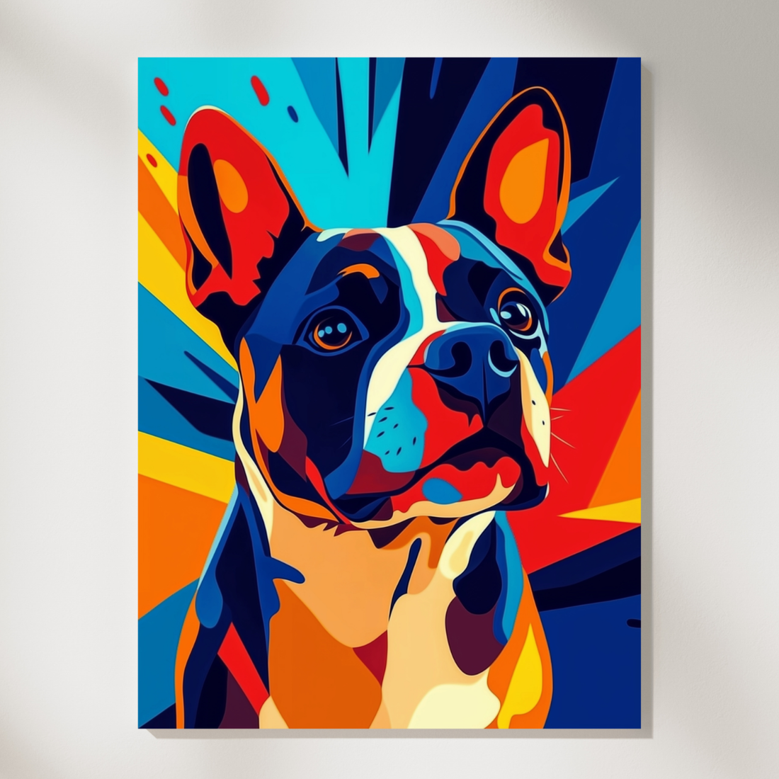 Geometric Canine Charm, Vibrant Abstract Dog Portrait Wall Art. High Resolution Digital Download 300 DPI.