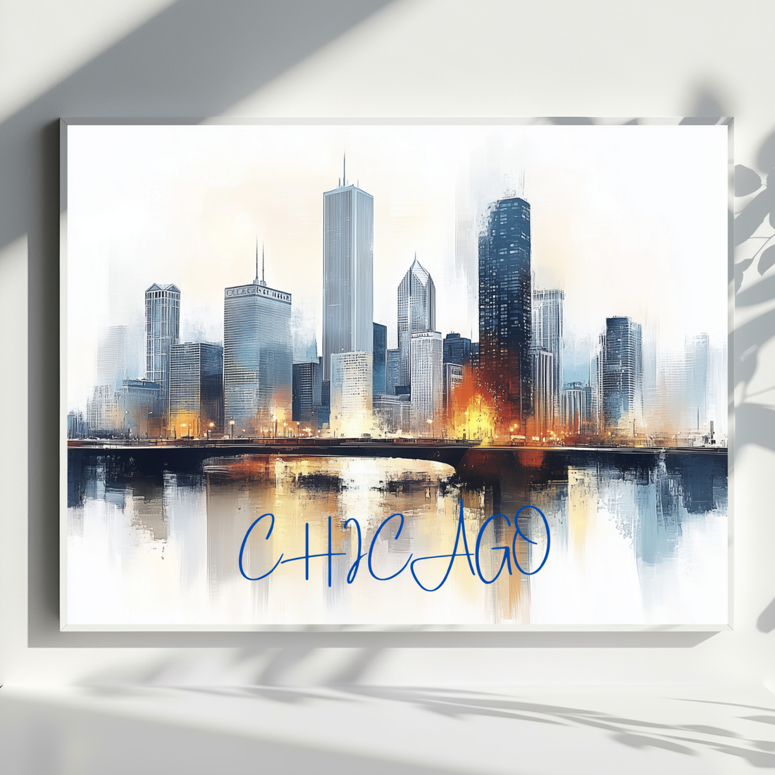 Vibrant Chicago Reflections, Abstract Urban Cityscape Canvas Art Print. High Resolution Digital Download 300 DPI.
