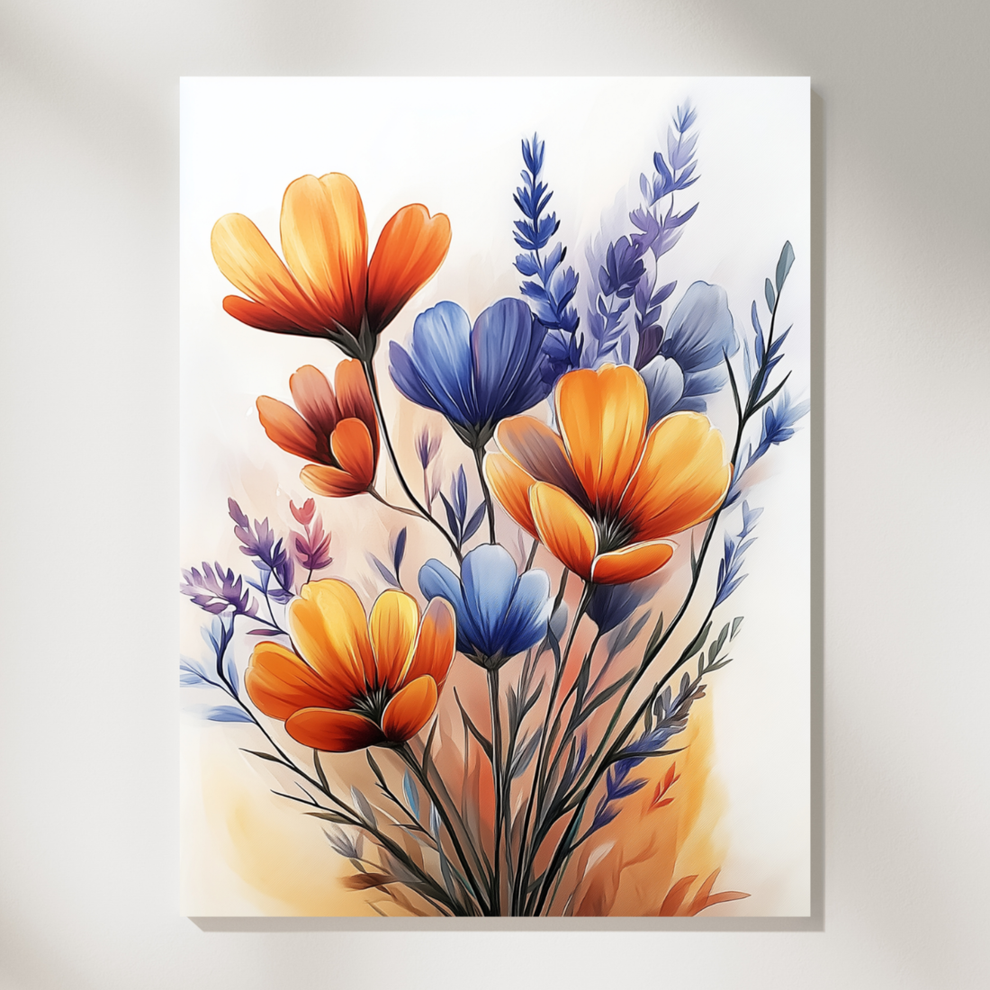 Wild Bloom Symphony, Vibrant Orange and Blue Flowers in Pure Elegance. High Resolution Digital Download 300 DPI