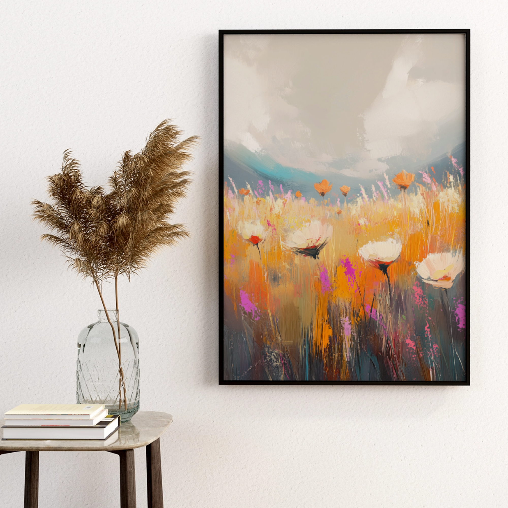 Vibrant Brushstrokes: Abstract Wildflower Field in Soft Hazy Landscape. High Resolution Digital Download 300 DPI
