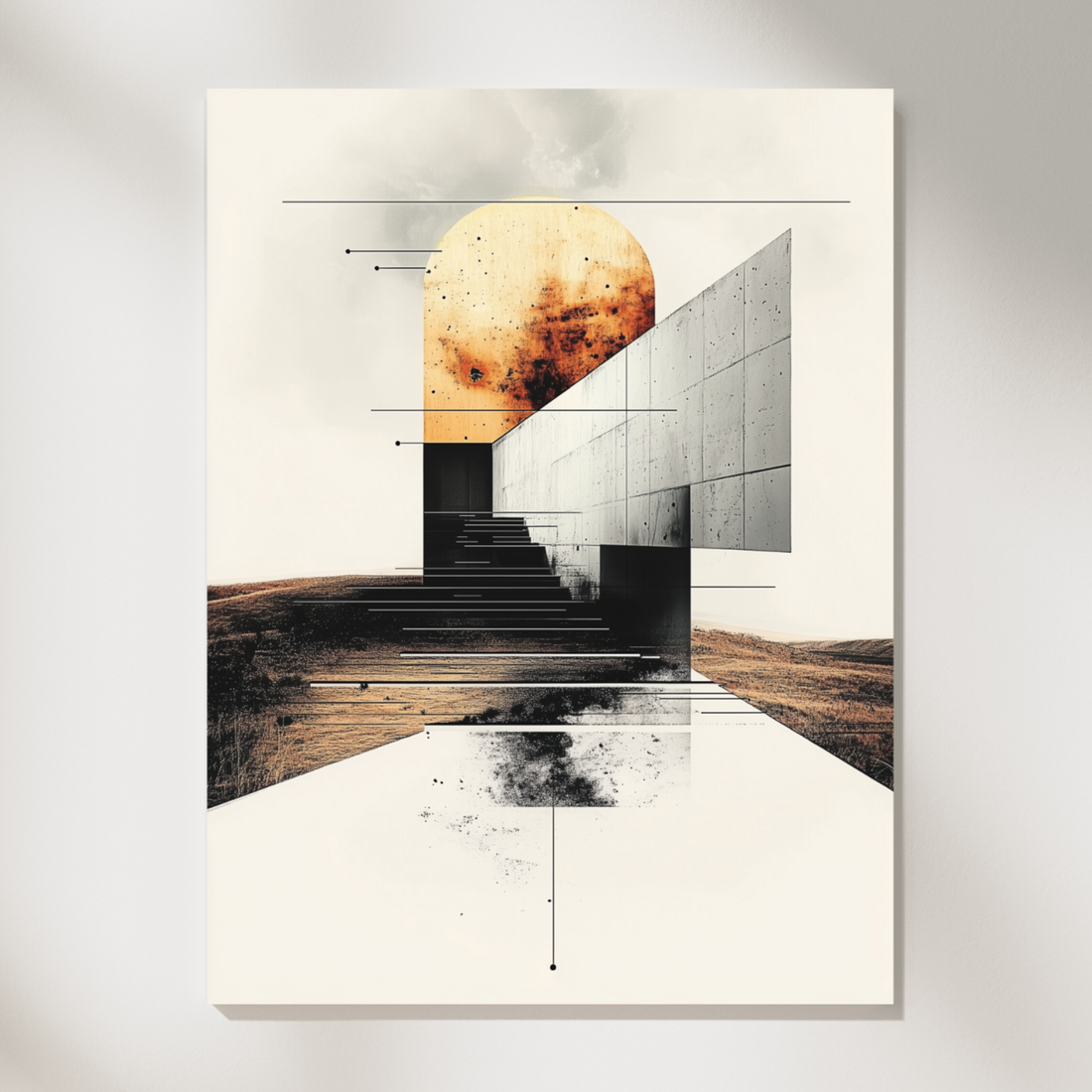 Surreal Geometric Oasis, Minimalist Abstract Art with Glowing Sphere. High Resolution Digital Download 300 DPI