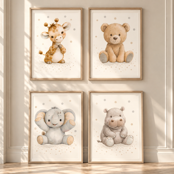 Cute Safari Animals Nursery Wall Art Set Neutral Kids Decor. High Resolution Digital Download 300 DPI.