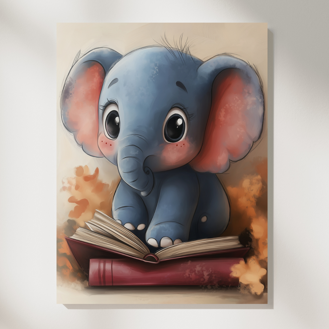 Adorable Watercolor Elephant, Charming Art of a Book-Loving Friend. High Resolution Digital Download 300 DPI