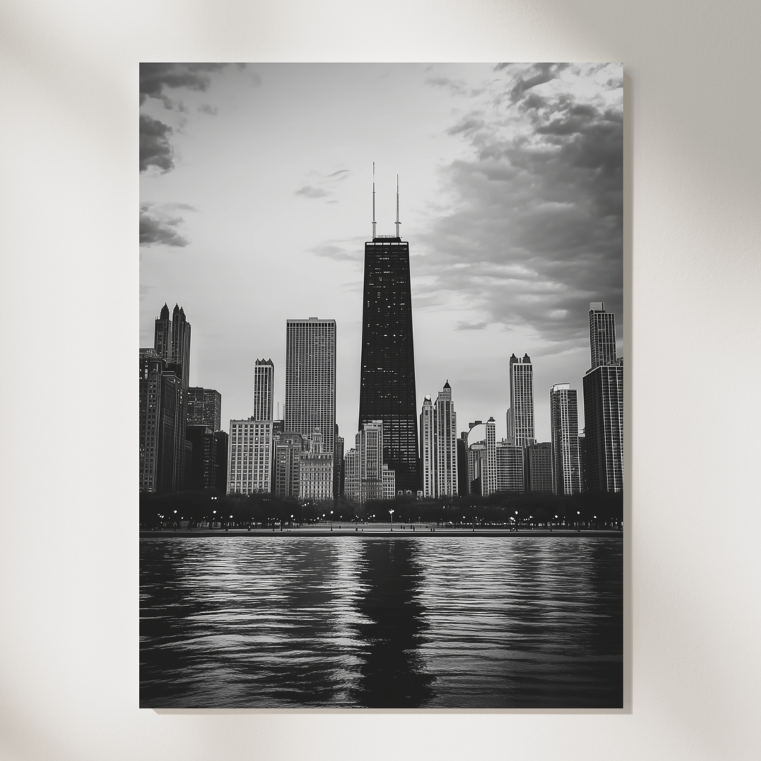 Timeless Chicago Skyline, Elegant Black and White Cityscape Wall Art. High Resolution Digital Download 300 DPI.