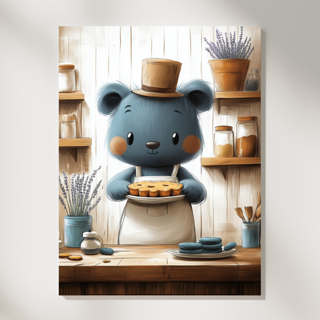 Whimsical Baker Bear, Cozy Kitchen Charm with Freshly Baked Cookies. High Resolution Digital Download 300 DPI