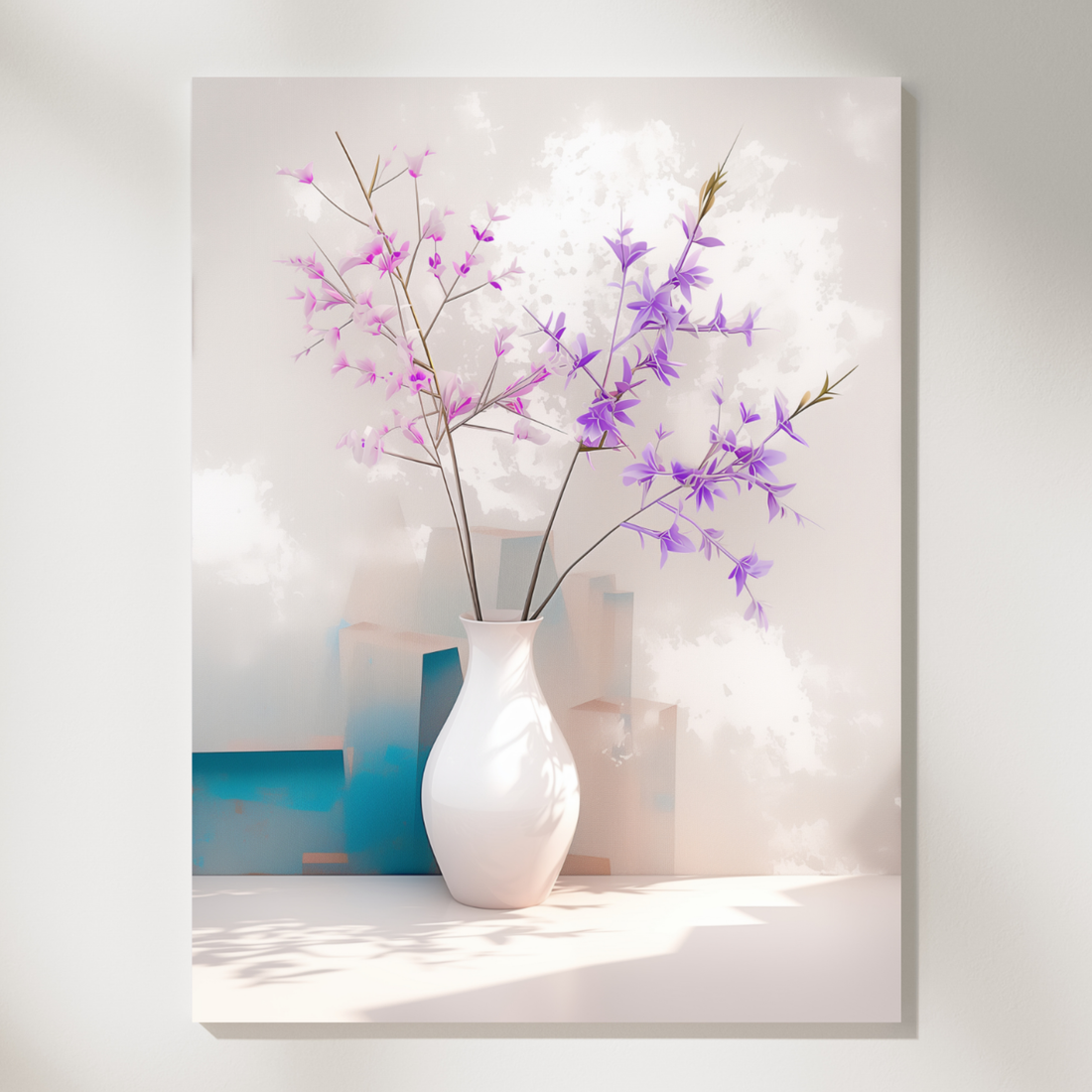Charming Vase of Purple and Pink Flowers Against a Vibrant Grayish Background. High Resolution Digital Download 300 DPI