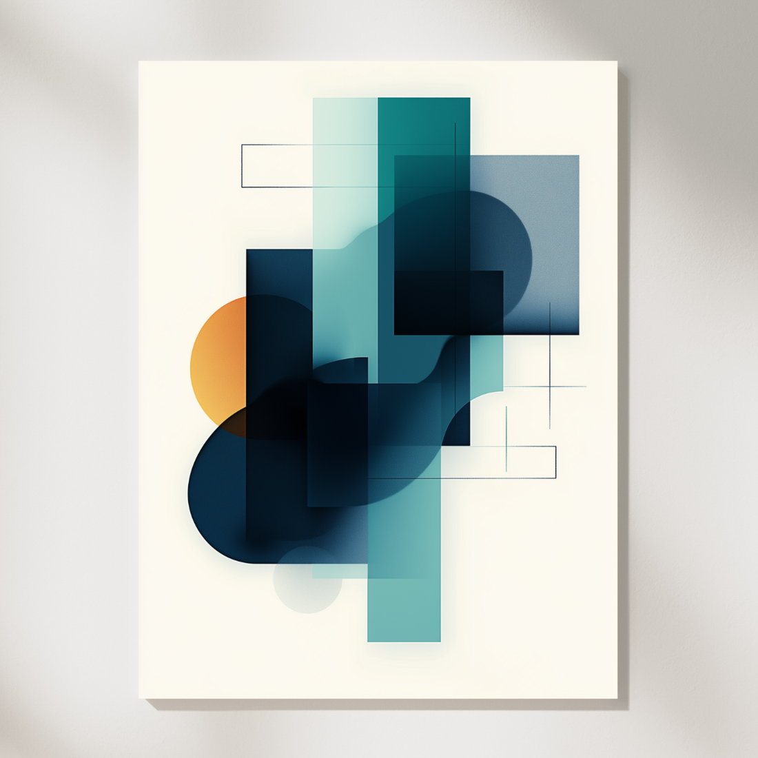 Dynamic Geometric Art, Vibrant Shapes in Orange, Blue, and Green for Creative Spaces. High Resolution Digital Download 300 DPI