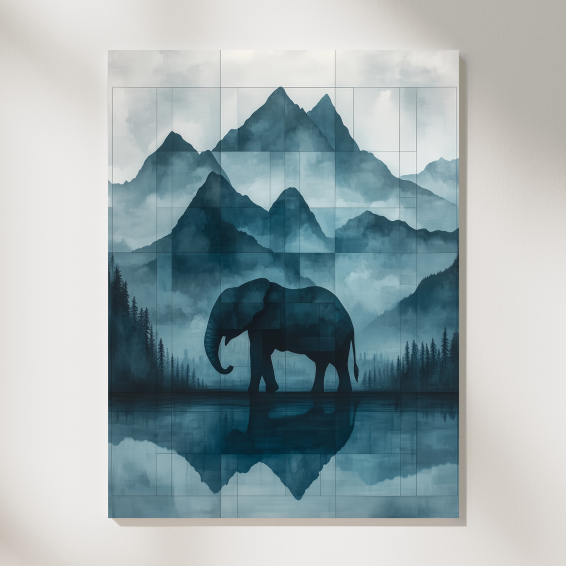 Majestic Elephant Serenity, Misty Mountain Landscape in Soothing Green Tones. High Resolution Digital Download 300 DPI