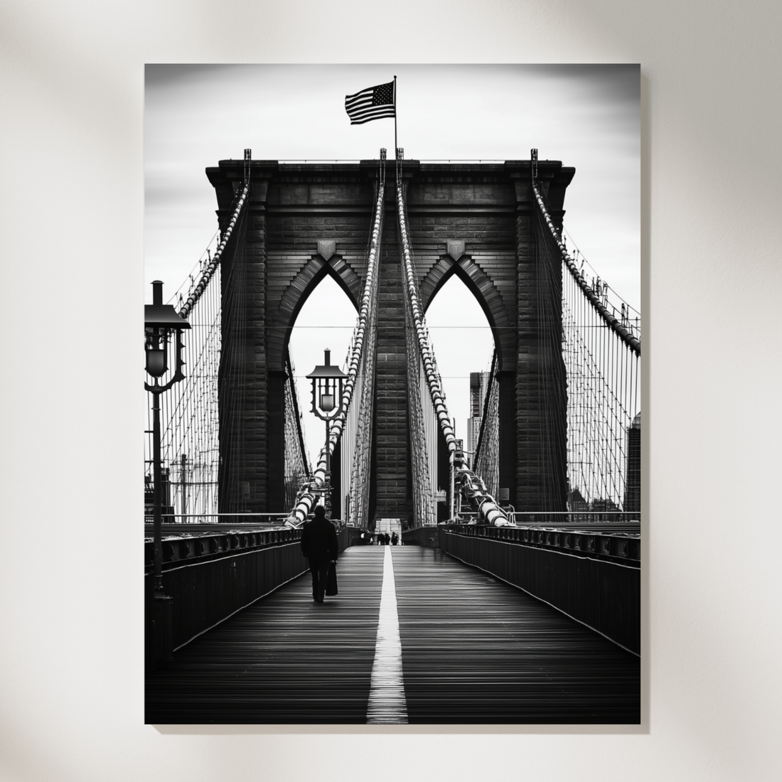 Timeless Brooklyn Bridge, Elegant Black and White Cityscape Print. High Resolution Digital Download 300 DPI.