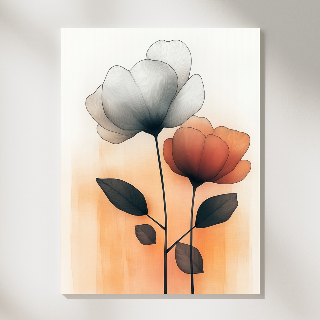 Abstract Botanical Boho Art, Minimalist Design with Clear Lines and Soft Colors. High Resolution Digital Download 300 DPI