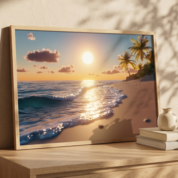 Serene Coastal Sunrise, Tranquil Beach Waves Reflections Wall Art. High Resolution Digital Download 300 DPI.