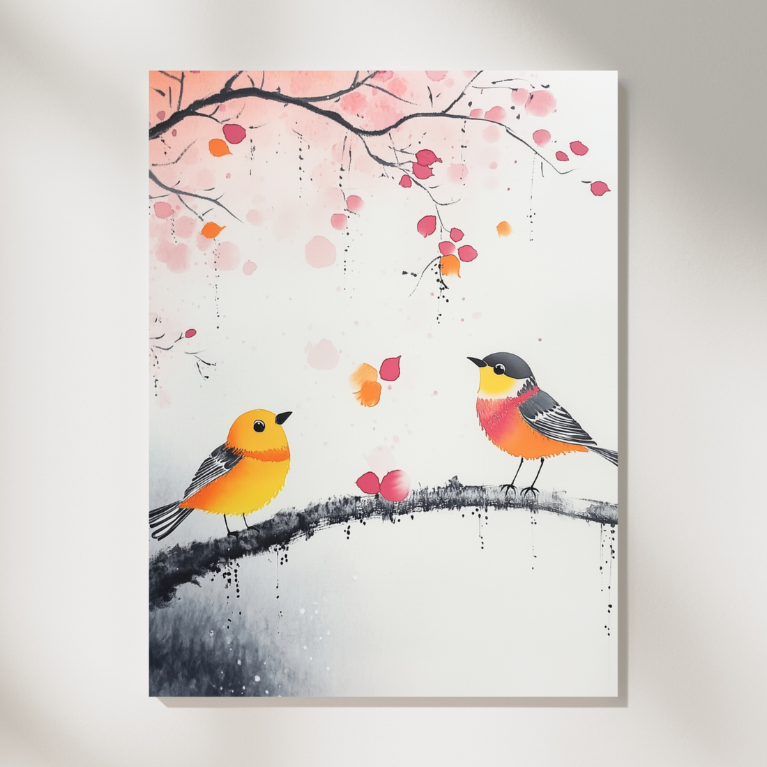 Dawn's Symphony, Vibrant Birds and Dewy Flowers Celebrate Spring's Awakening. High Resolution Digital Download 300 DPI