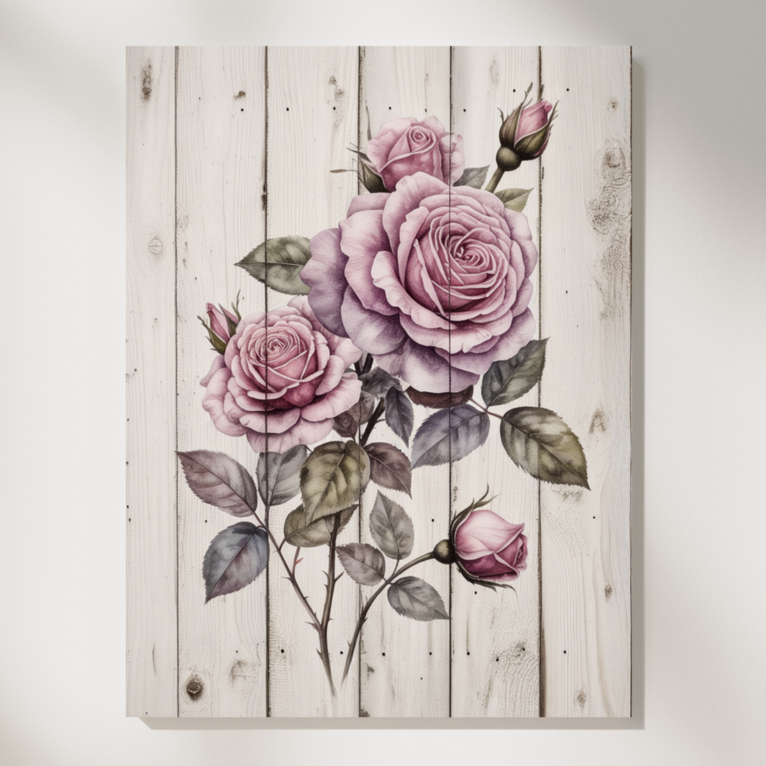 Rustic Cottage core Rose Art on Vintage Wooden Wall Oil Painting. High Resolution Digital Download 300 DPI.