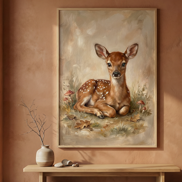 Whimsical Baby Deer Fawn Portrait Vintage Nursery Farmhouse Wall Art. High Resolution Digital Download 300 DPI.