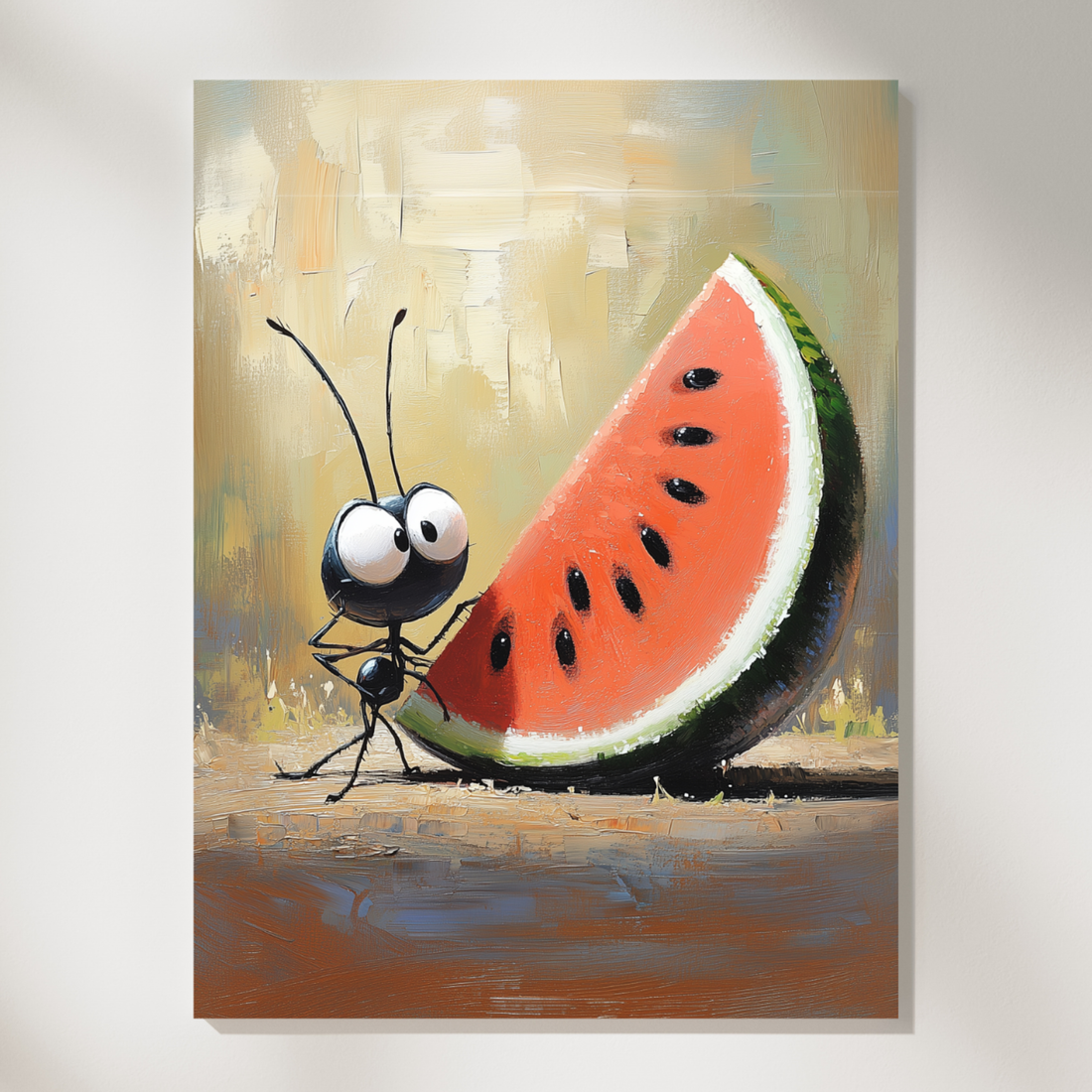 Tiny Explorer's Delight, Whimsical Oil Painting of a Discovery Ant . High Resolution Digital Download 300 DPI.