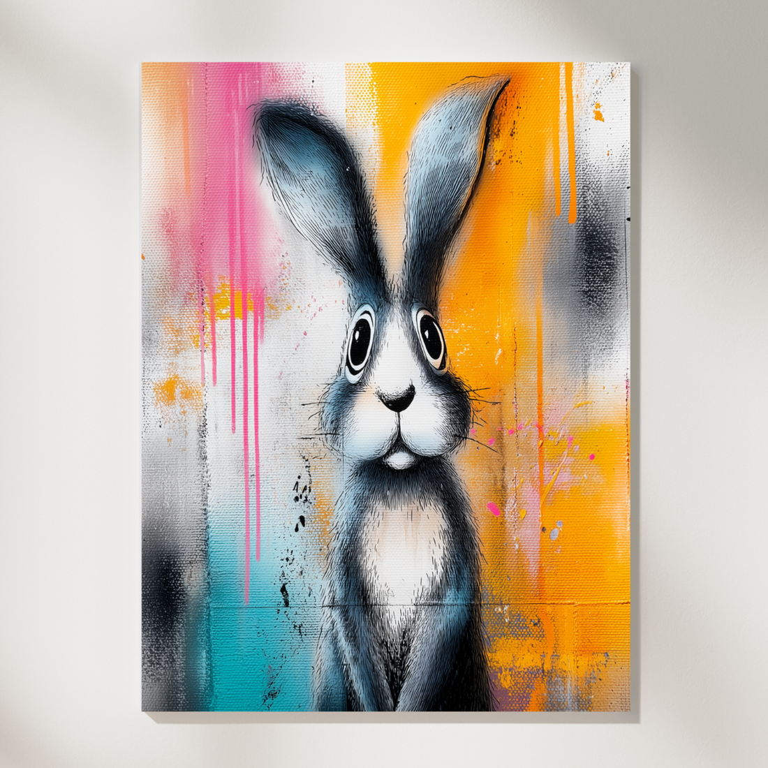 Vibrant Neon Bunny Abstract Acrylic Expressionist Modern Wall Art. High Resolution Digital Download 300 DPI.
