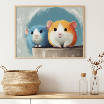 Charming Hamster Duo, Teal Circle Minimalist Pet Portrait Wall Art. High Resolution Digital Download 300 DPI.