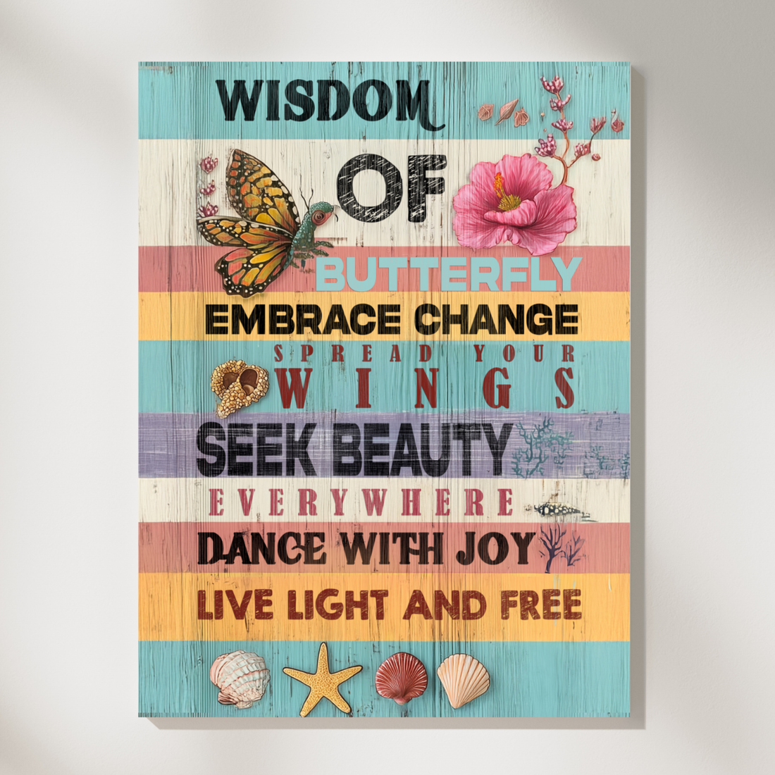 Rustic Butterfly Typography Coastal Art Wall Decor for Beach Homes. High Resolution Digital Download 300 DPI.