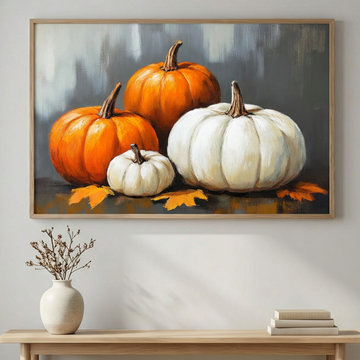 Rustic Harvest, Textured Pumpkin Painting on Moody Gray Canvas. High Resolution Digital Download 300 DPI