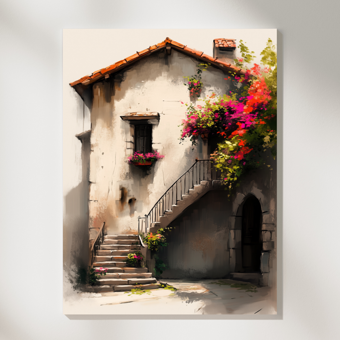 Fantasy Medieval Italian Village Wall Art Isometric Romanesque Corner Residence. High Resolution Digital Download 300 DPI.