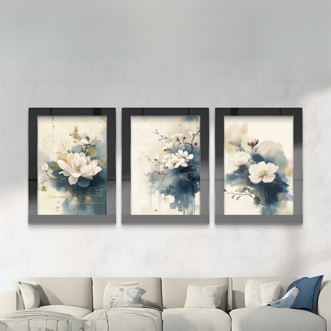 Zen Fusion: Anime-Inspired Floral Art on Beige Gray. High Resolution Digital Download 300 DPI