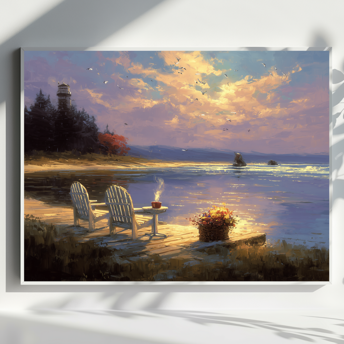 Peaceful Lakefront Art Cozy Dockside Chairs Scenic Decor. High Resolution Digital Download 300 DPI.