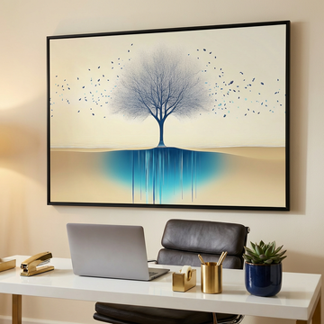 Ethereal Drip, Abstract Tree in Amber and Blue Oil Painting Dreamscape. High Resolution Digital Download 300 DPI