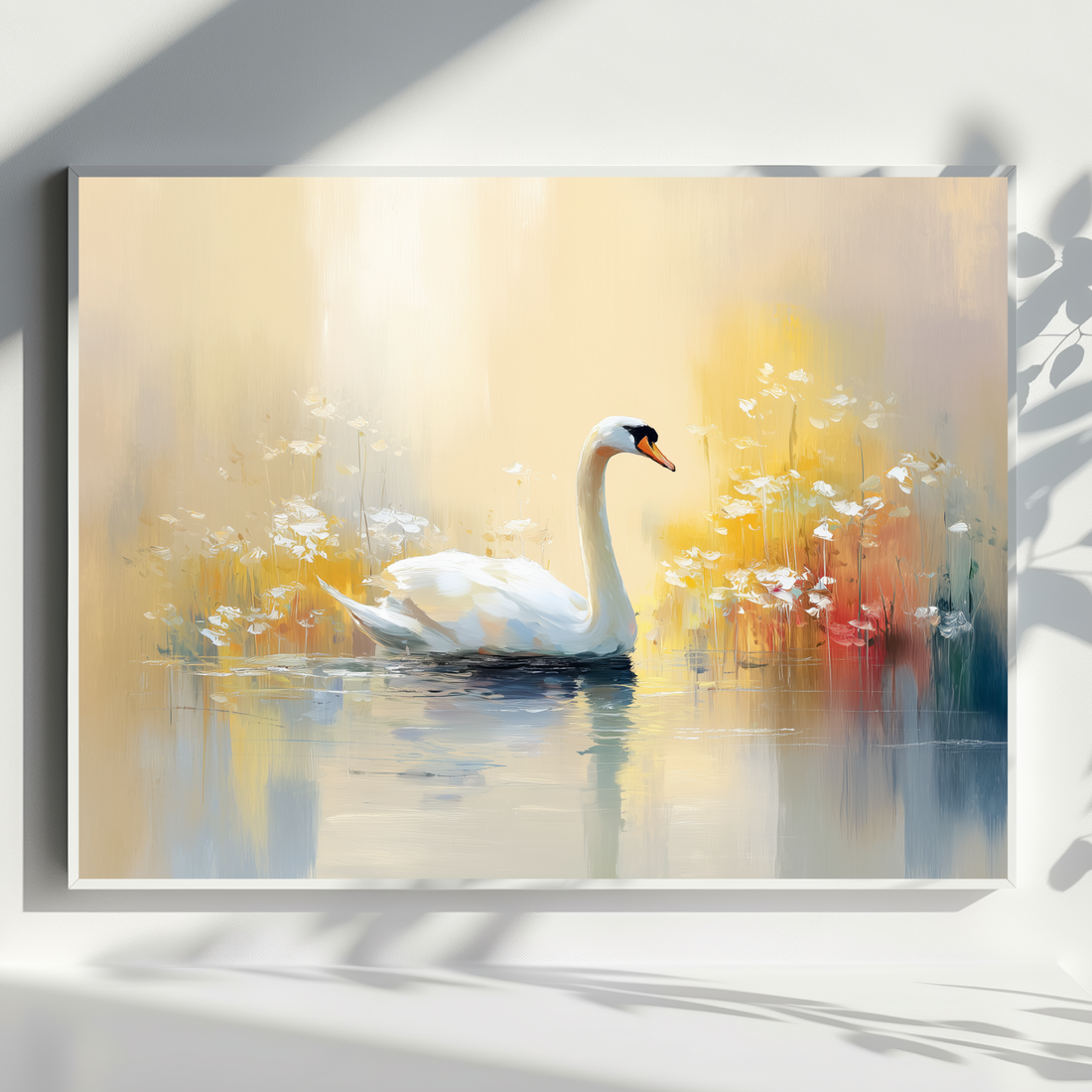 Graceful White Swan Serenity Oil Painting with Textured Brush Strokes. High Resolution Digital Download 300 DPI.