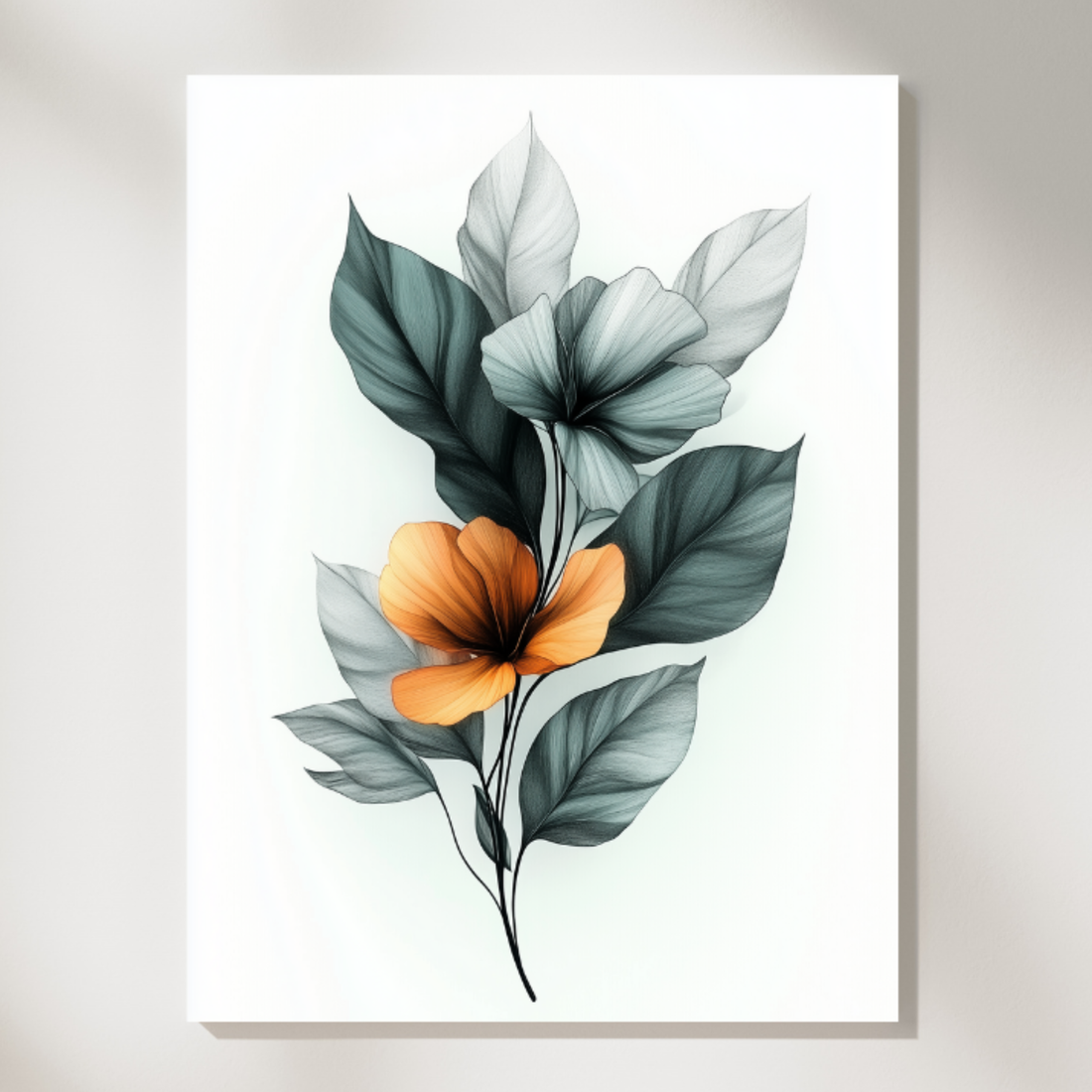Boho Botanical Elegance, Minimalist Floral Sketches with Subtle Color Accents. High Resolution Digital Download 300 DPI