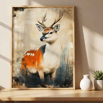 Vibrant Watercolor Deer Portrait, Colorful Wildlife Wall Art Print. High Resolution Digital Download 300 DPI.