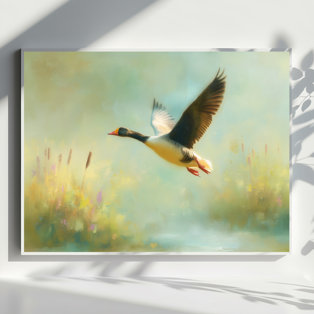 Graceful Goose Flight Minimalist Asian Brush Art. High Resolution Digital Download 300 DPI.