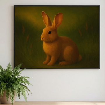 Golden Rabbit Portrait in Warm Nature Scene Oil Painting Style. High Resolution Digital Download 300 DPI.