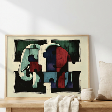Minimalist Elephant Fusion, East-West Geometric Canvas Art Print. High Resolution Digital Download 300 DPI.